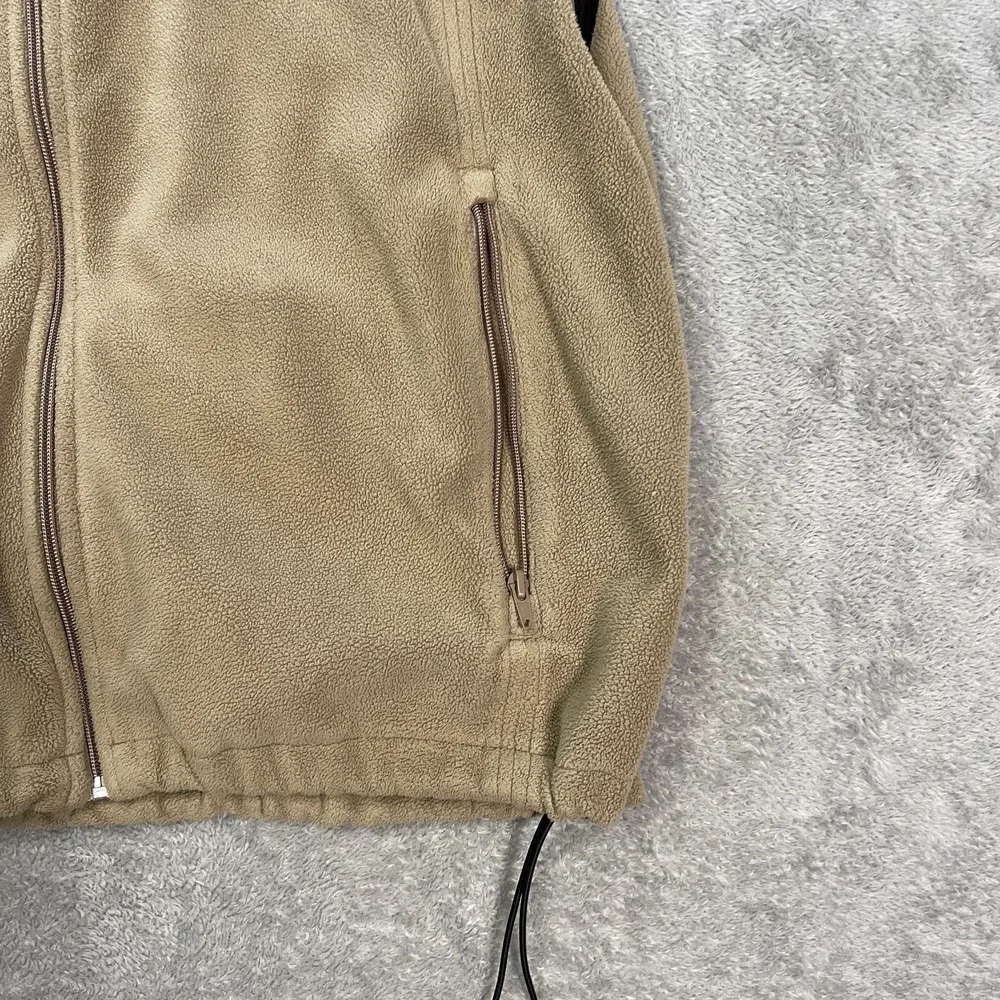 Chestnut Hill Shiner Beers Fleece Vest Sleeveless Zip Pockets Tan Black‎ Trim